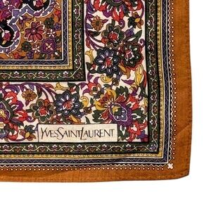 Vintage YVES SAINT LAURENT Brown Paisley Bandana - Yves Saint Laurent Logo Paris